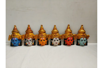 Detailed traditional craftsmanship of Aarumugam face set for wedding and upanayanam return gifts wholesale India
