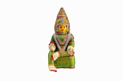 Complete traditional metal Ammavari Doll Face Set including decorated face mask and matching blessing hands - Puja Celebrations