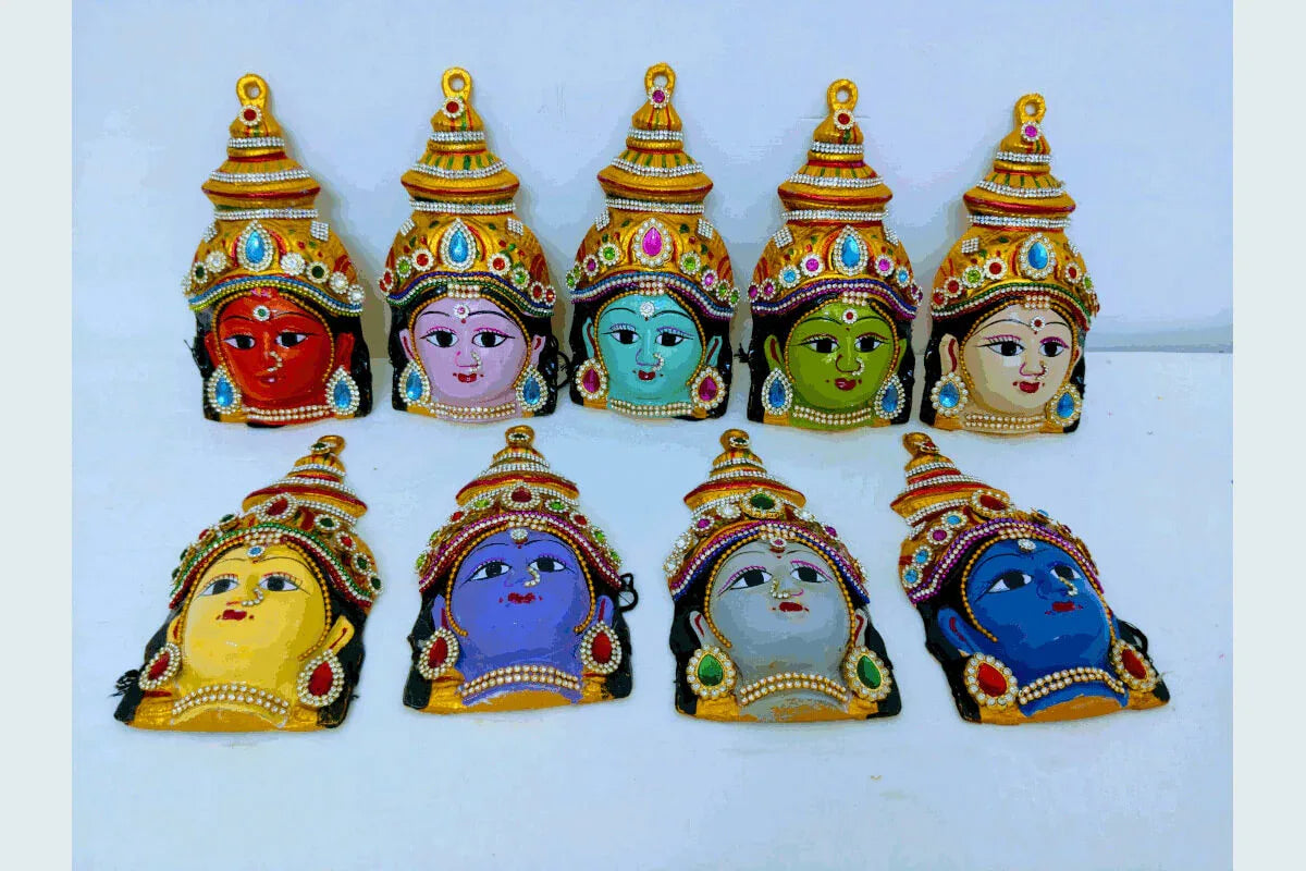 stock of decorated 9 forms of Durga faces