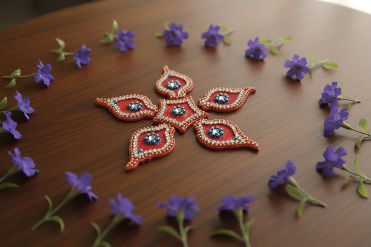 - Baby kolam rangoli – decorative puja gift for Navaratri golu
