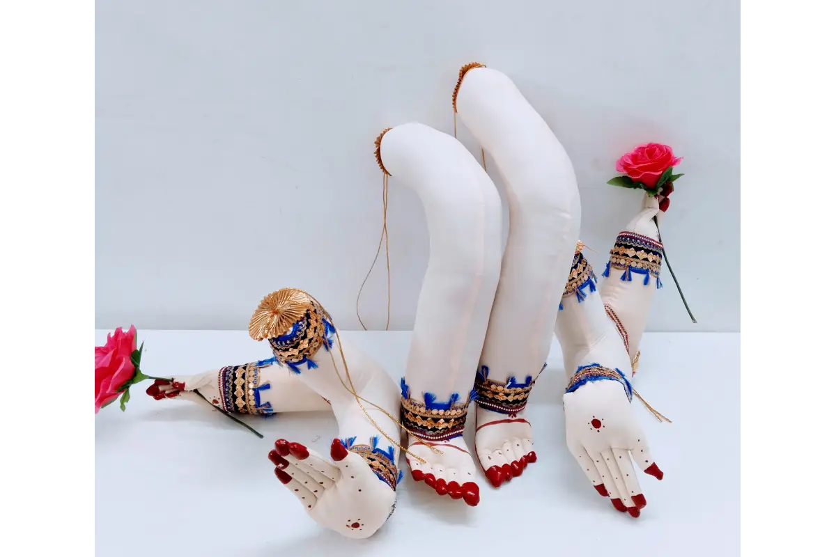 Traditional Goddess Lakshmi Paadham feet set with red border
