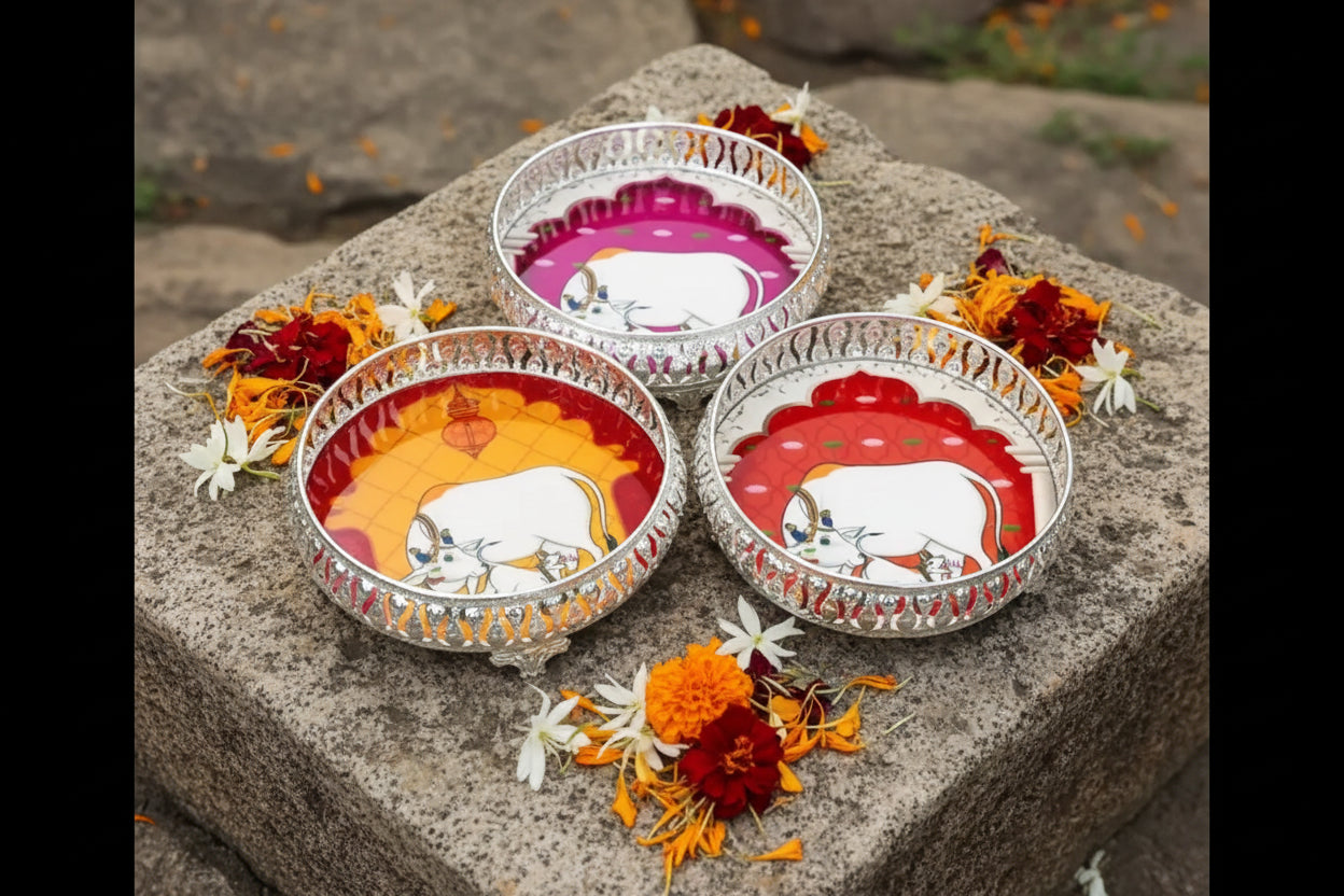 Traditional German Silver Serving Tray for Marriage and Puja Functions