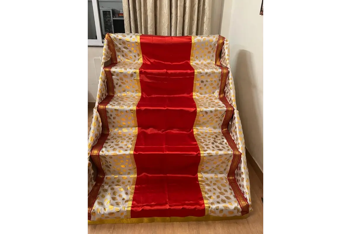 Customised velvet Golu stand cloth cover tailored precisely to fit multi-tier Navaratri padi steps