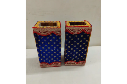 Bulk collection of embroidered wooden banana tree stands at wholesale prices from Puja Celebrations