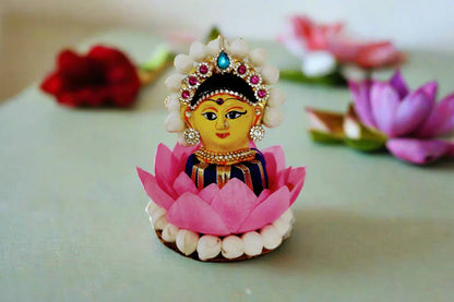 Premium metal Deepa Gowri Devi Face Decor with traditional hand painted stone work accents