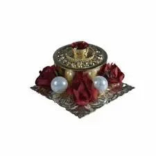 Metal Pearl Studded Kumkum Box - Puja Celebrations