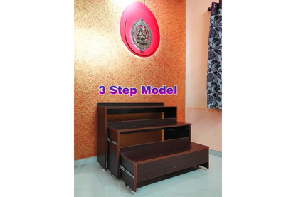 Drawer-style wooden Golu stand with pull-out step drawers for Navratri doll display 