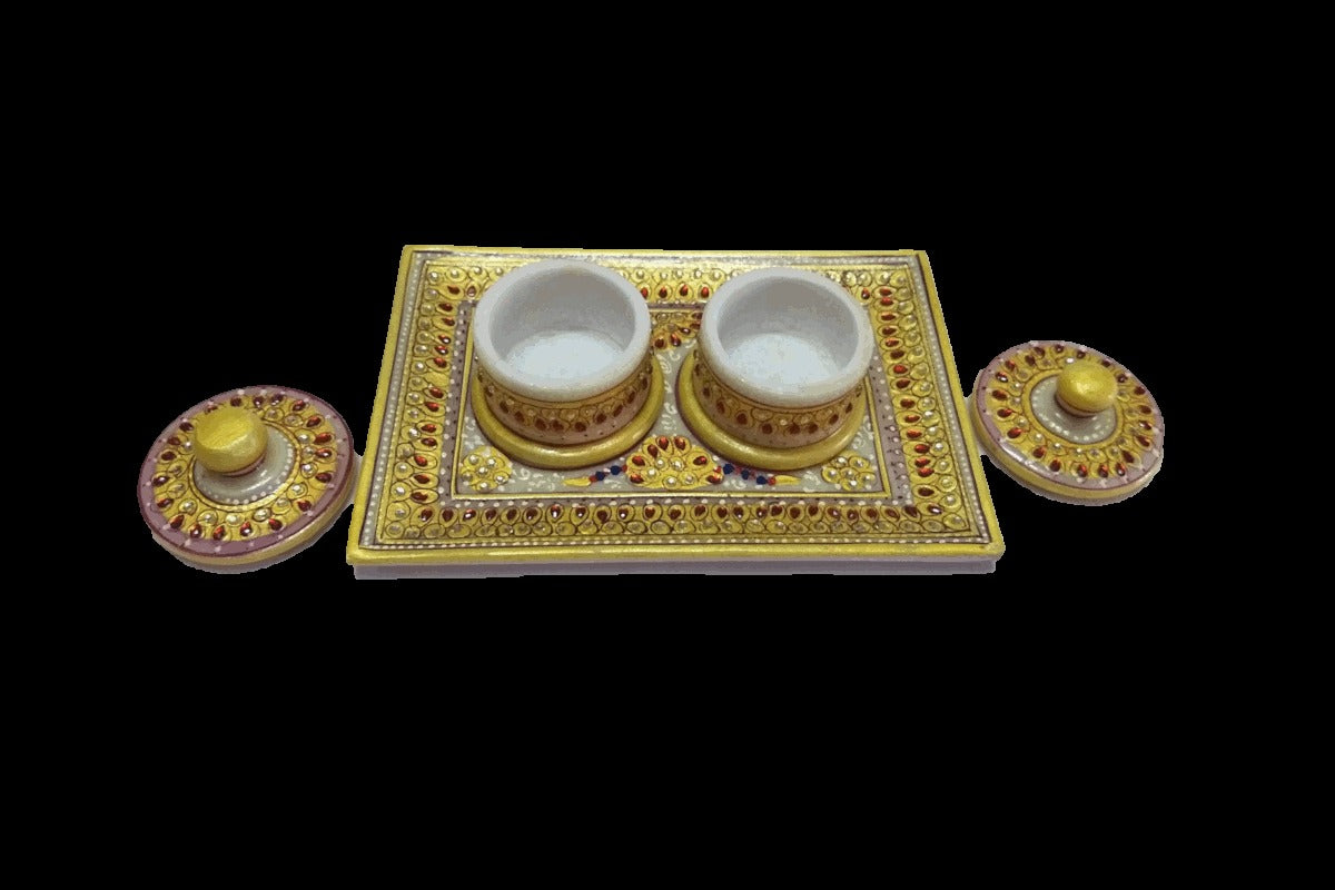 Marble Double Dry Fruit / Kumkum Box