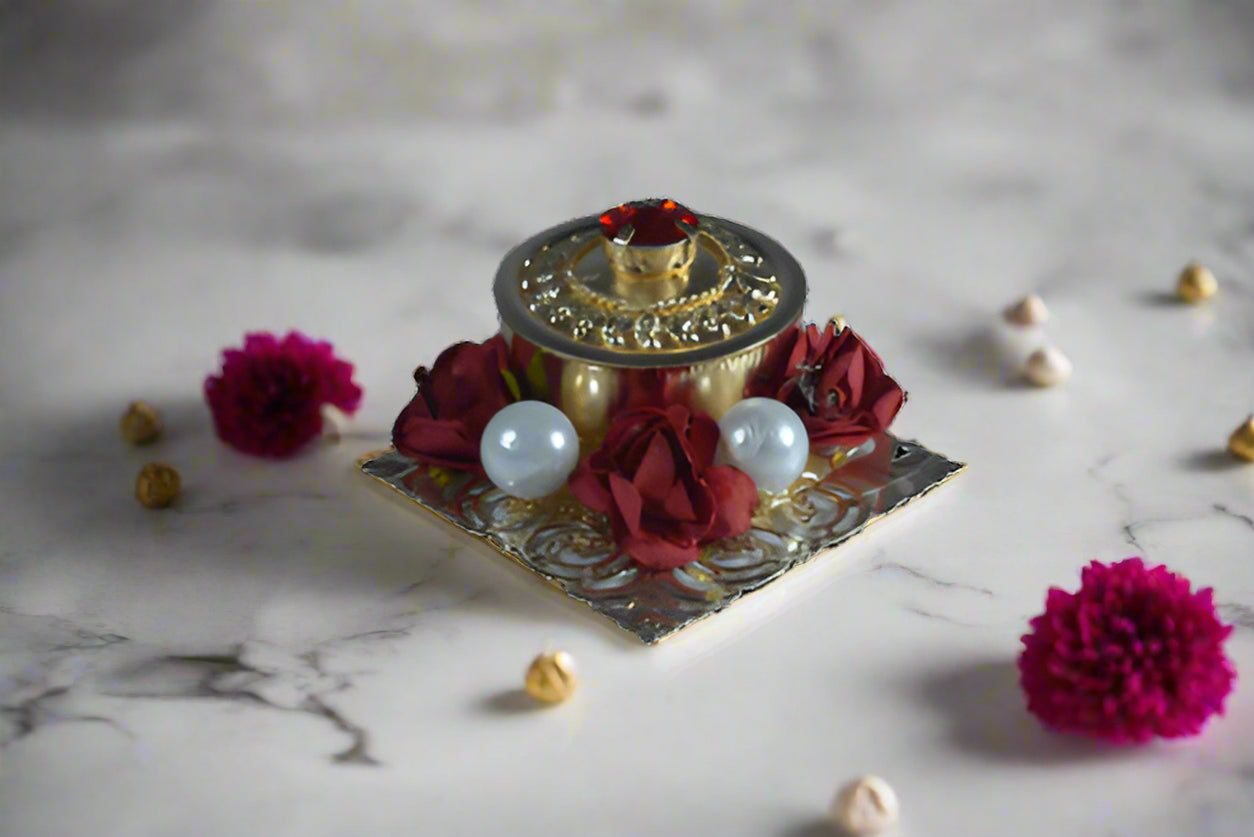 Metal Pearl Studded Kumkum Box