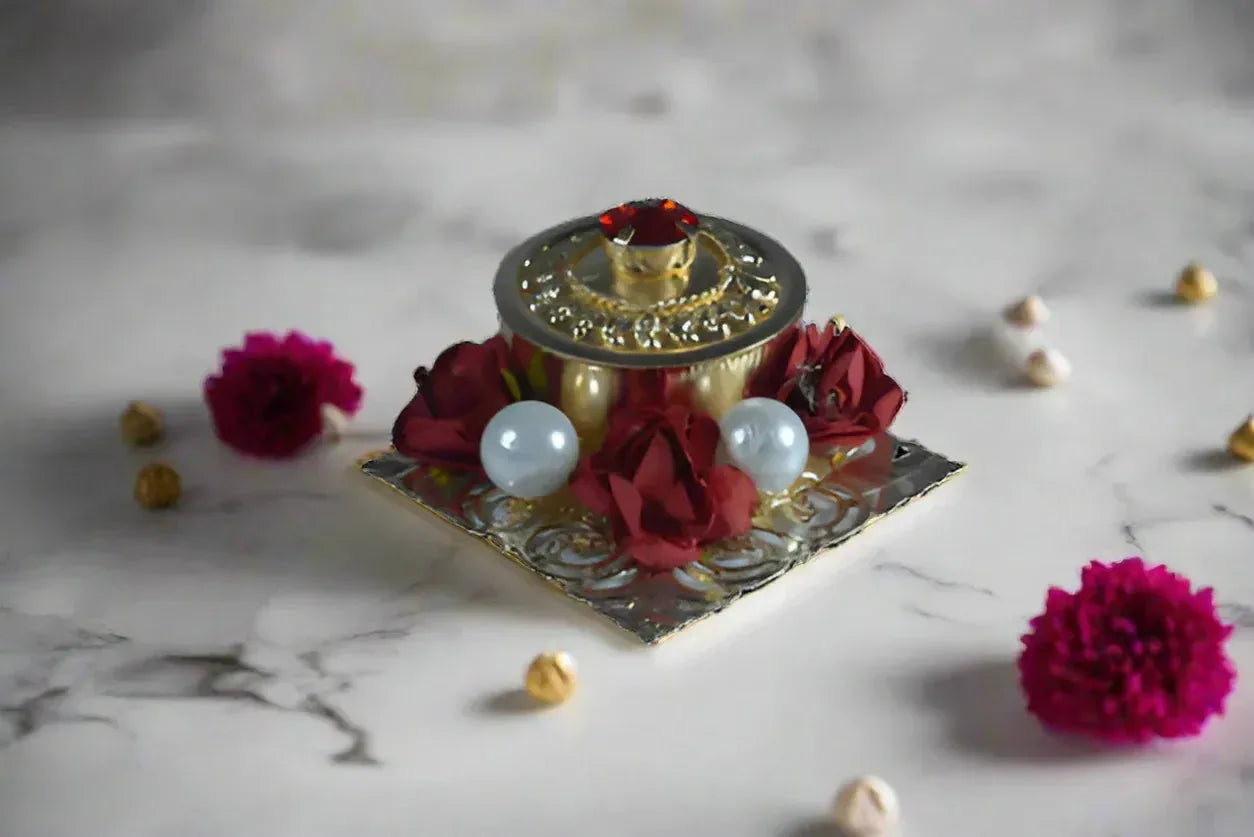 Metal Pearl Studded Kumkum Box - Puja Celebrations