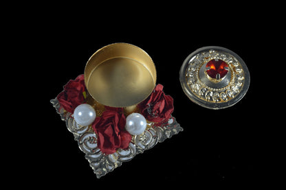Metal Pearl Studded Kumkum Box