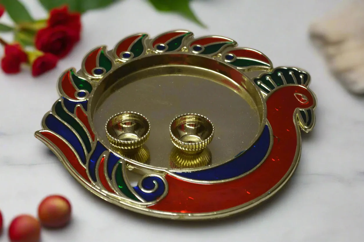 Single Peacock Kumkum Cups - Puja Celebrations