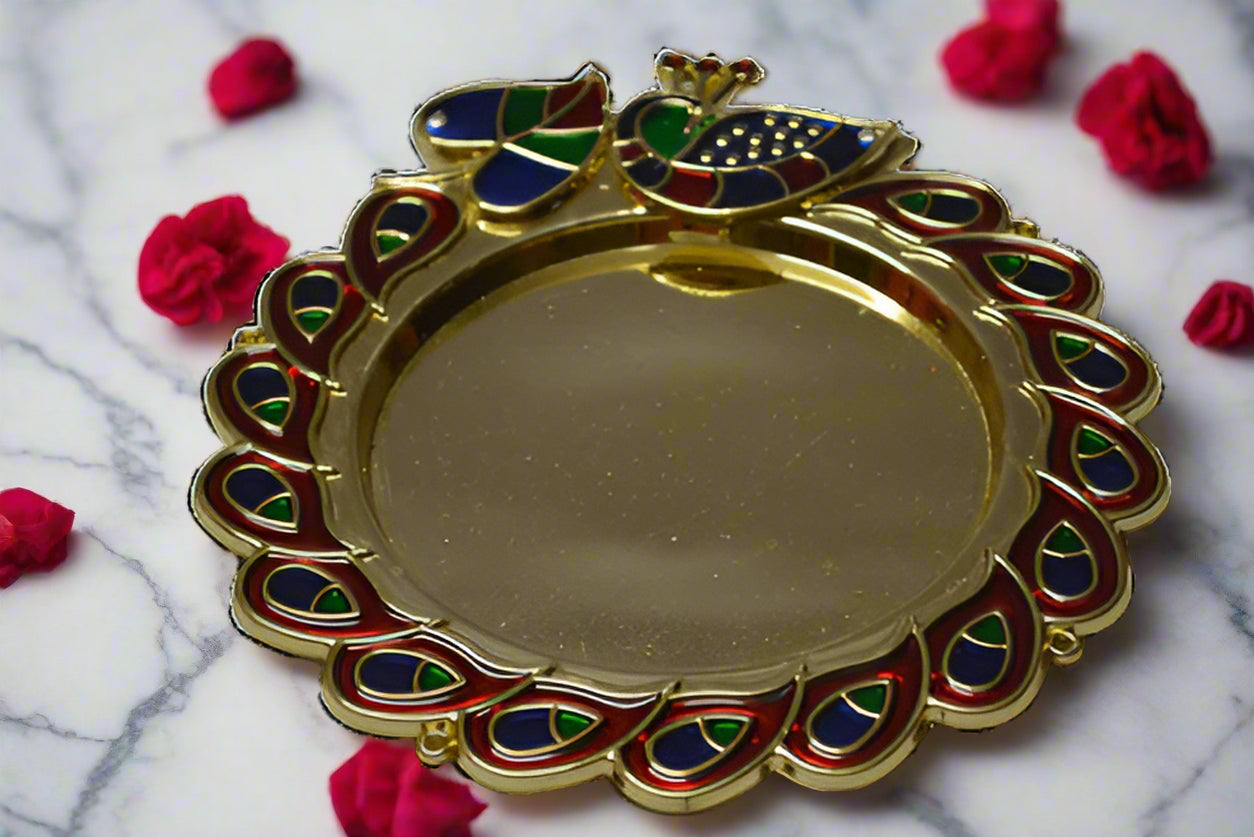 Meenakari Peacock Kumkum Box Sliding Open