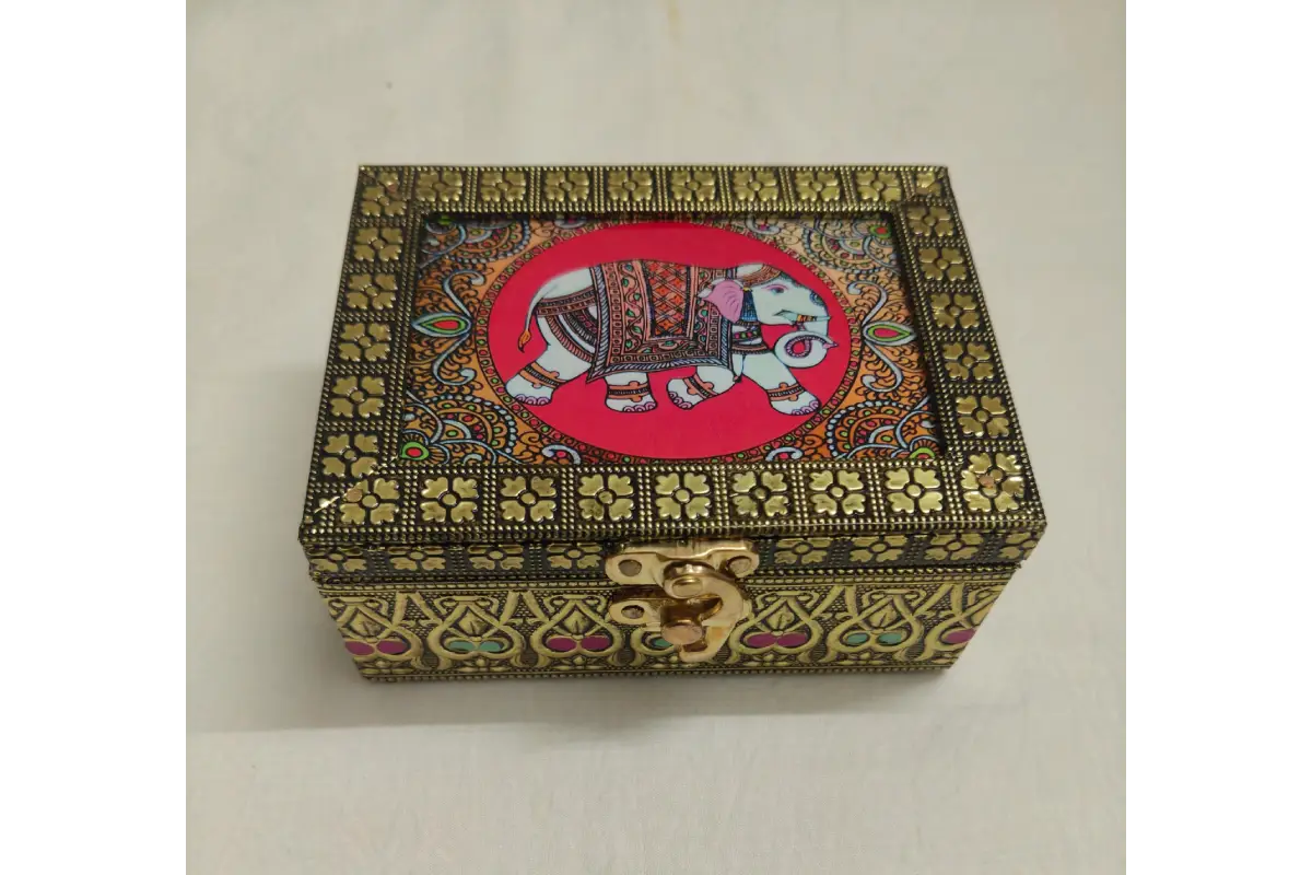 Tanjore Print Wooden Jewel Box