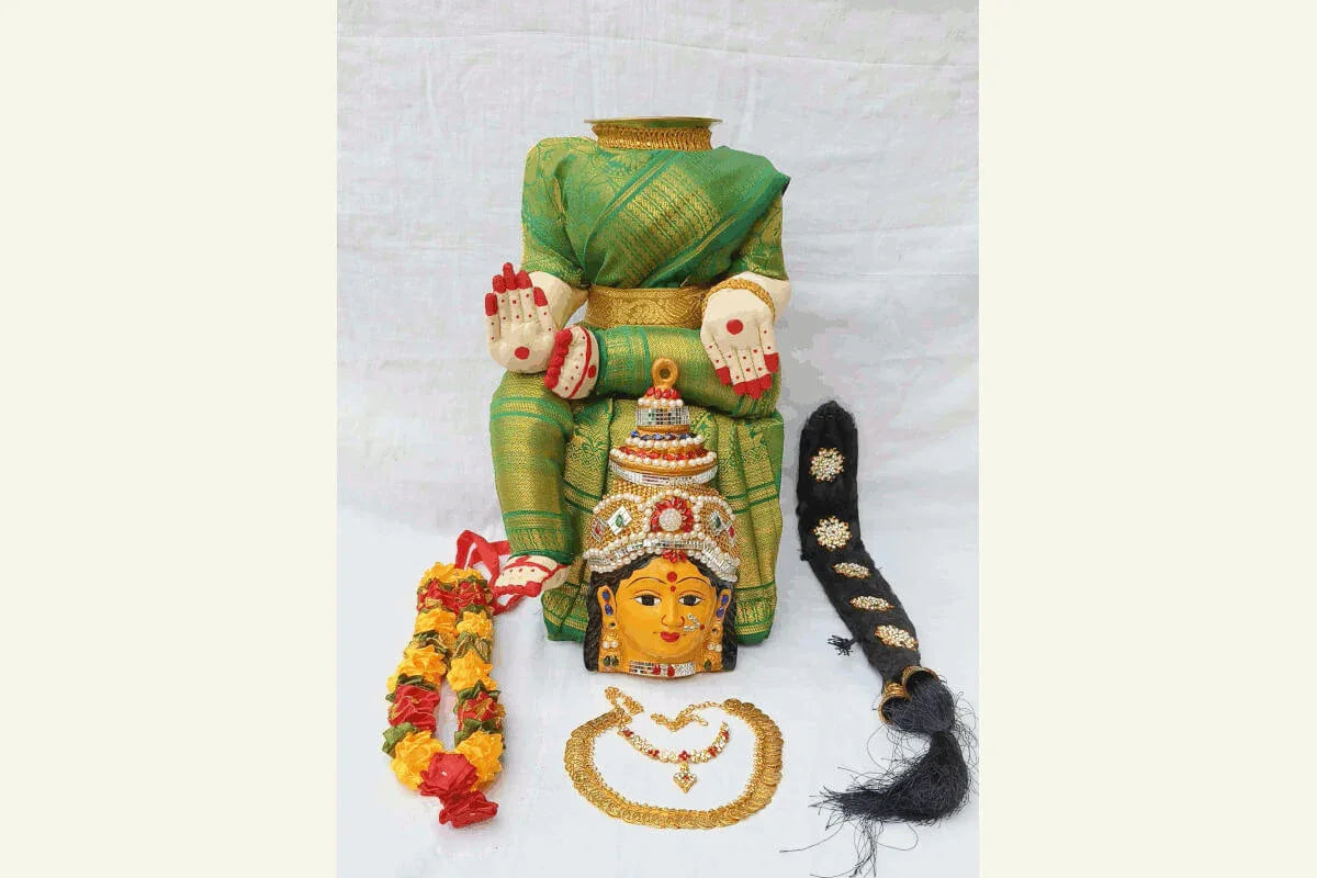 Bulk stock of premium Varalakshmi decoration kits packaged neatly for wholesale festive orders at Puja Celebrations