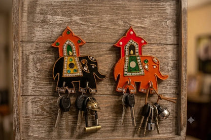 Traditional wooden elephant designer keyholder with hooks for housewarming return gifts