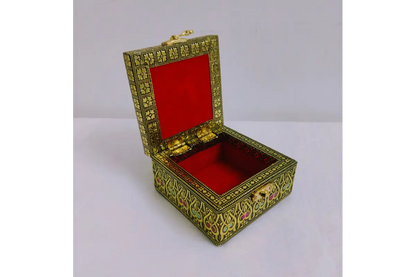 Side profile view showing sturdy hinge construction and smooth edges of embossed jewel box