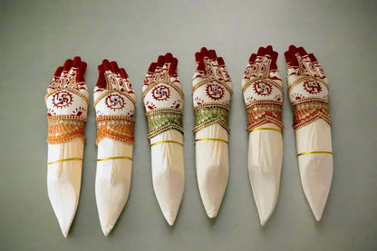 Pair of stuffed fabric extra Hastham hands set with golden zari borders for multi-arm deity decoration
