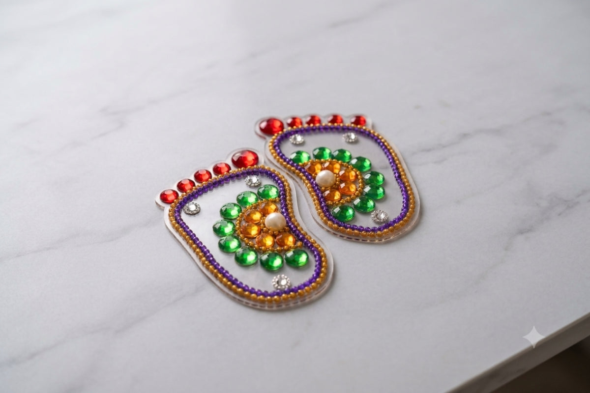 Close-up view of precision laser cut contour details on Krishna Padam rangoli stencil