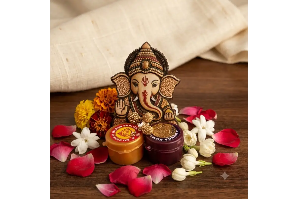 Lord Ganesha Haldi Kumkum set with strong rear magnet for return gifts - Puja Celebrations