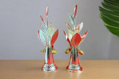 Premium handcrafted German Silver banana tree pair with leaves  for pooja decor