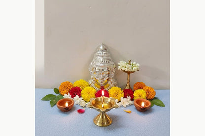 German Silver Goddess Gowri Face (Ammavaru Mukham) for Varalakshmi Puja and festival decoration - Puja Celebrations