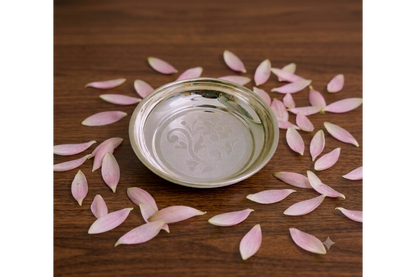 Traditional German silver plate with floral embossing for wedding return gifts