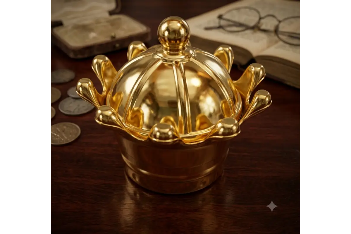Gold fiber plastic gift box with embossed motifs for wedding and pooja return gifts