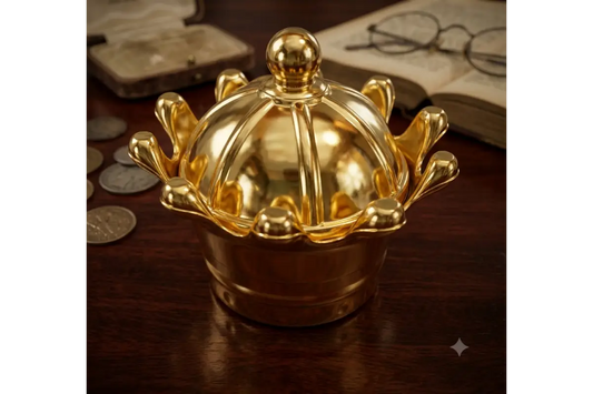 Gold fiber plastic gift box with embossed motifs for wedding and pooja return gifts