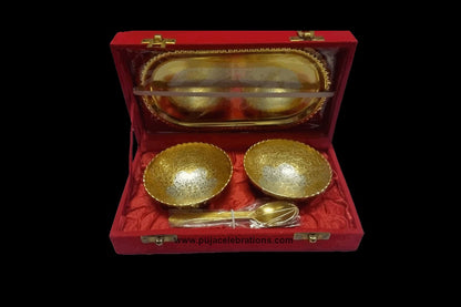 Bowl Gold Silver Tray Set