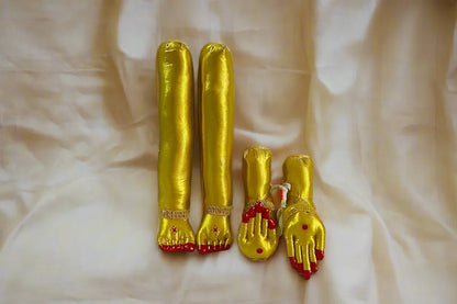 Premium golden Pattu Zari cloth stuffed Devi hands and legs Hastham Paadham set for pooja alankaram