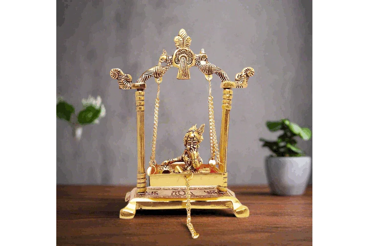 Metal Jhula with Ladoo Krishna - Puja Celebrations
