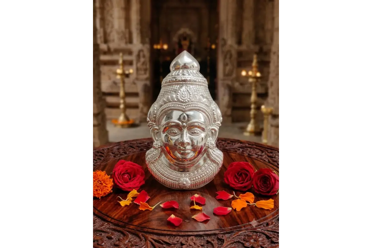 German Silver Goddess Gowri Face for Puja & Festivals (Ammavaru Mukham)