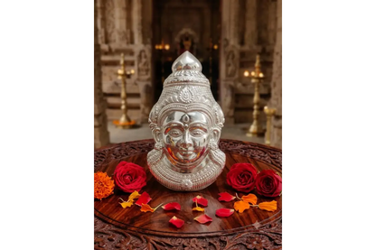 German Silver Goddess Gowri Face for Puja & Festivals (Ammavaru Mukham)