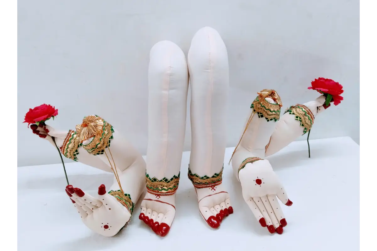 Varalakshmi Vratham kalash decoration using 4 hands and paadham set