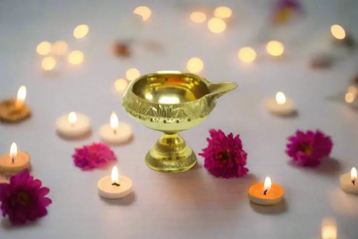 Close up of 2 inch Brass Kubera Deep with Stand