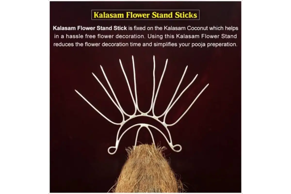 Heavy duty gold metal flower decor stand for pooja backdrop by Puja Celebrations - Puja Celebrations