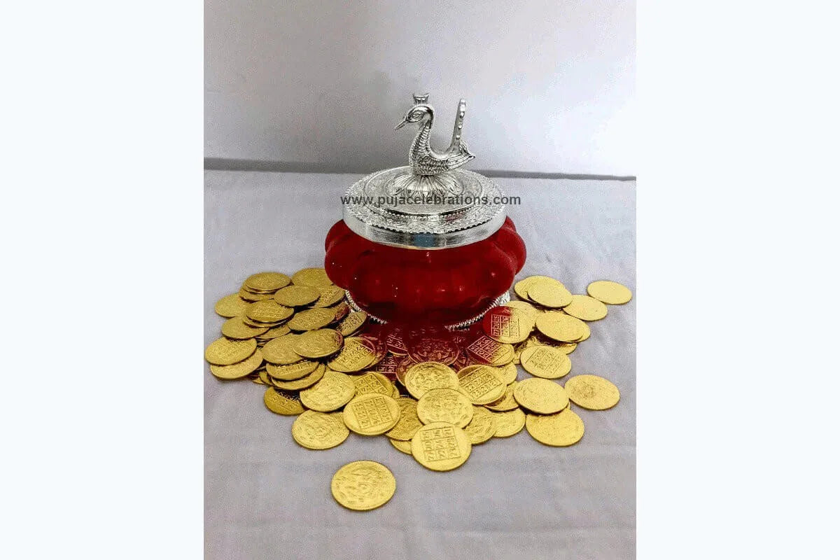 Kubera Lakshmi Pot Silver with Coins - Puja Celebrations