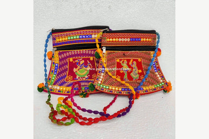 Embroidered Sling Bag with Pompom