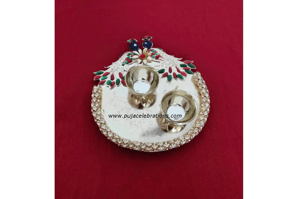 Double Peacock Plate Pooja Thali - Puja Celebrations