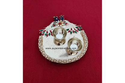 Double Peacock Plate Pooja Thali - Puja Celebrations
