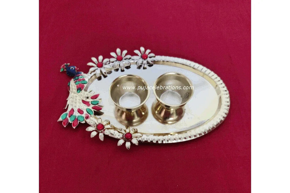 Double Peacock Plate Pooja Thali - Puja Celebrations