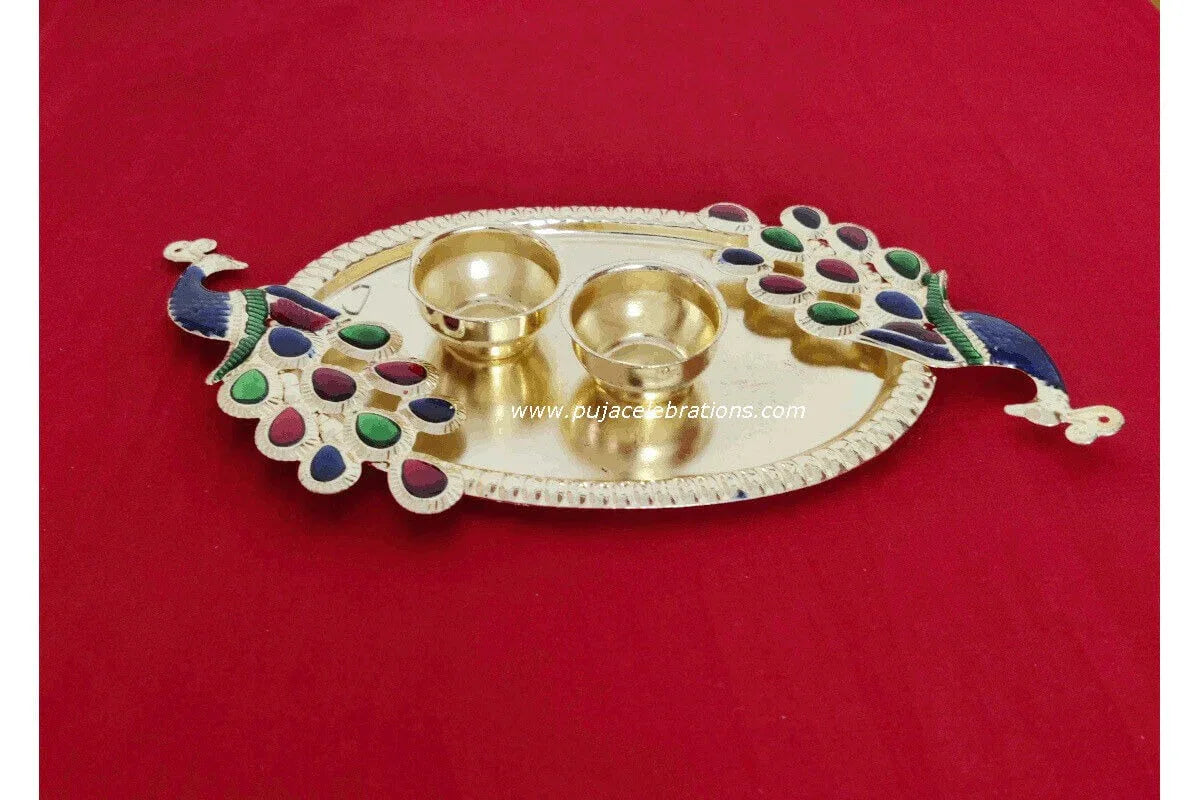 Double Peacock Plate Pooja Thali - Puja Celebrations