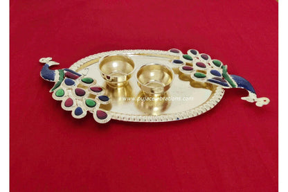 Double Peacock Plate Pooja Thali - Puja Celebrations