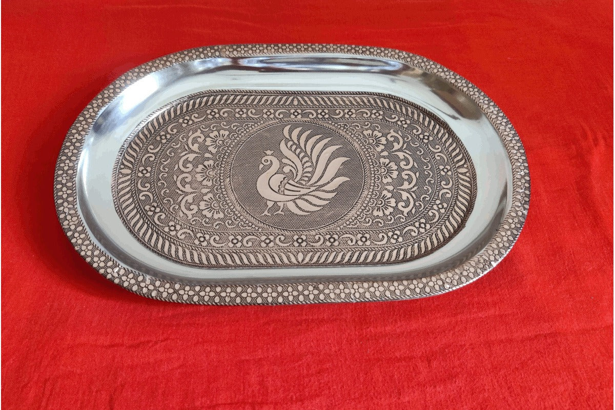Premium Gold Plated Oxidised Steel Tray for Return Gifting