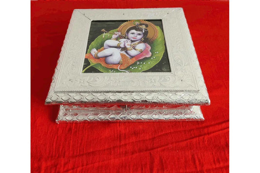 Silver Finish Dry Fruit Box - Puja Celebrations