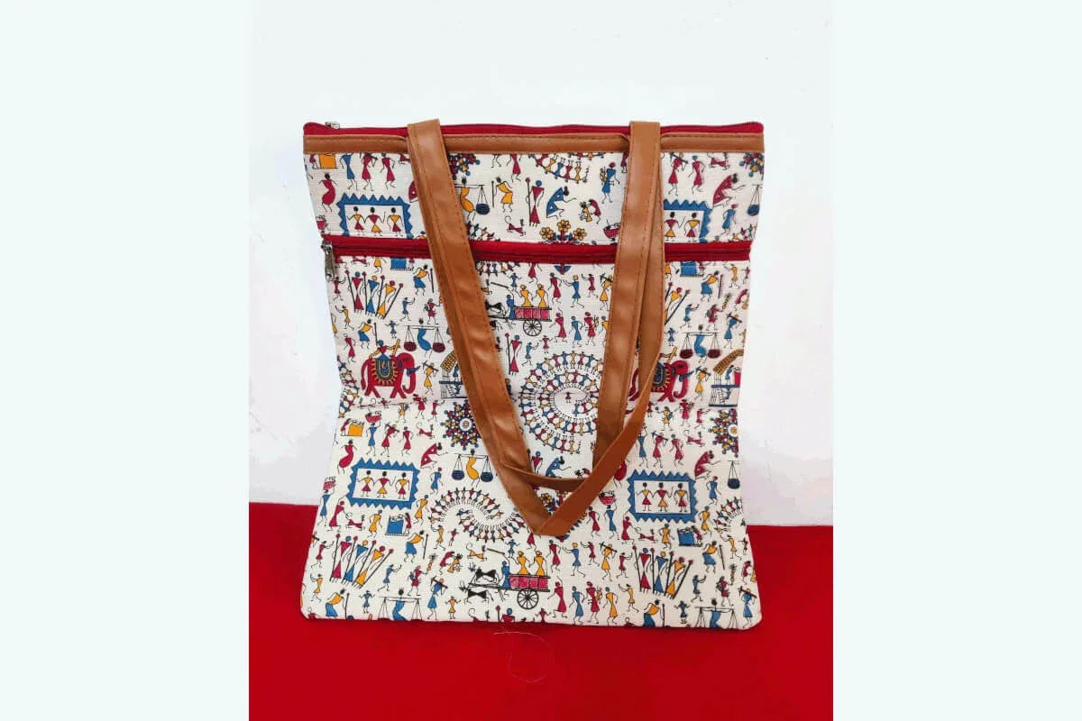 Warli Print Tote Handbag |Canvas Tote Bags - Puja Celebrations