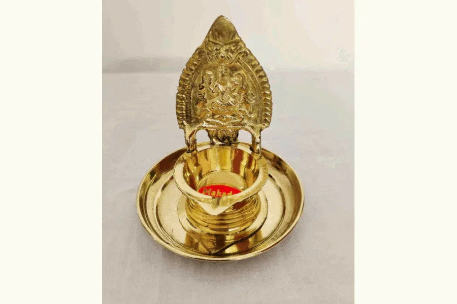 Brass Kamakshi Devi Diya with Plate - Puja Celebrations