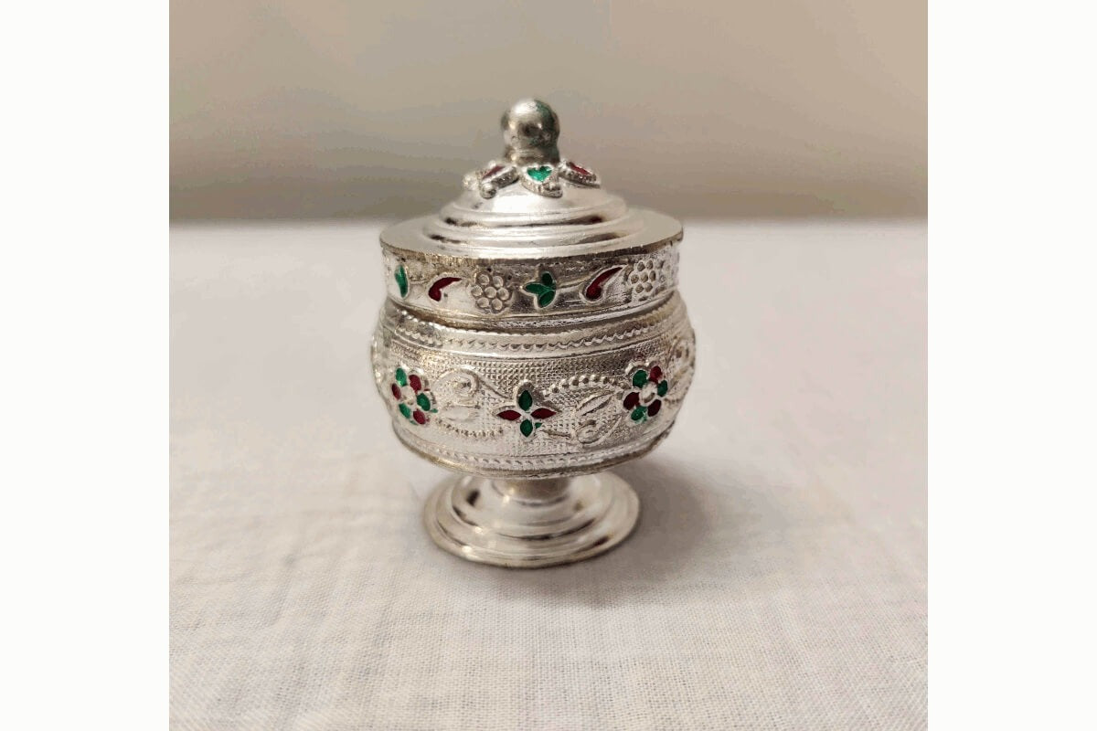 White Metal Kumkum Box