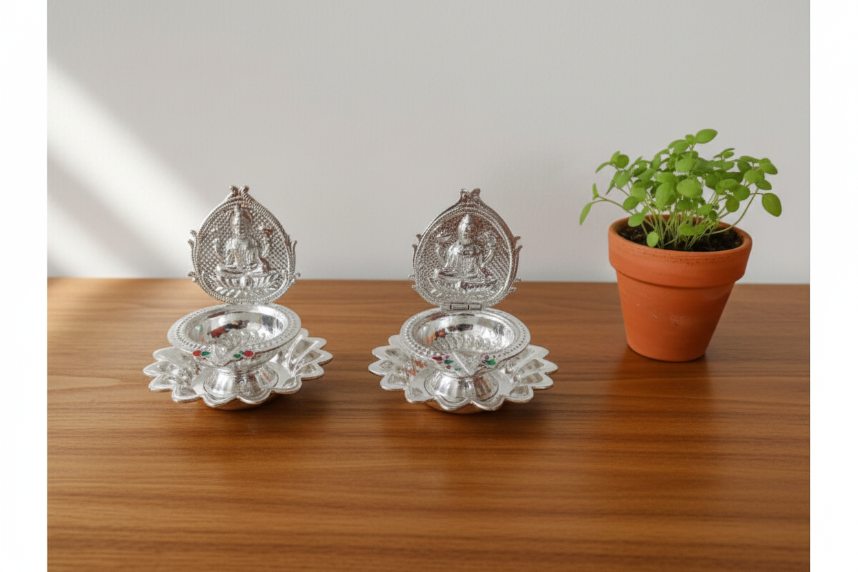 Lakshmi Silver Plated Diya Set